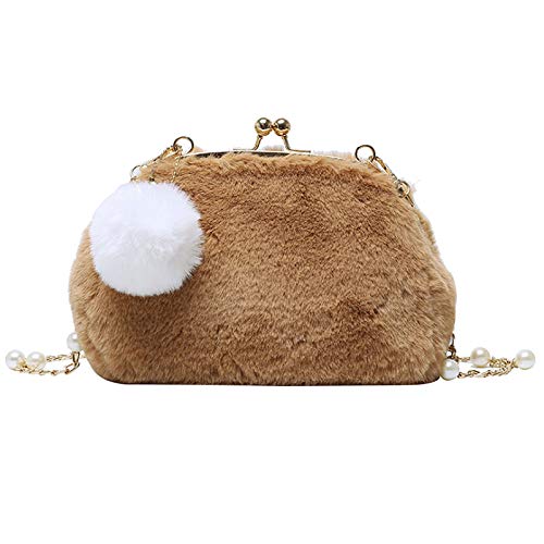 Goclothod Women Faux Fur Clutch Purse Kiss Lock Shoulder Bag Chain Crossbody Handbag