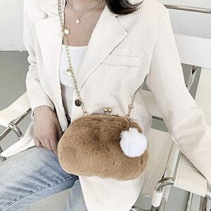 Goclothod Women Faux Fur Clutch Purse Kiss Lock Shoulder Bag Chain Crossbody Handbag