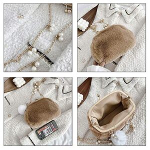 Goclothod Women Faux Fur Clutch Purse Kiss Lock Shoulder Bag Chain Crossbody Handbag