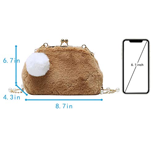 Goclothod Women Faux Fur Clutch Purse Kiss Lock Shoulder Bag Chain Crossbody Handbag