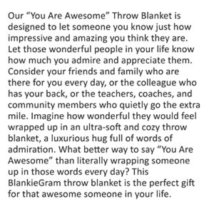 BlankieGram You are Awesome Throw Blanket - Made with Warm, Soft, Fuzzy Fleece for Extra Comfort - Unique Gifts for Men and Women - Quotes for Admiration, Gratitude, and Friendship (Purple)