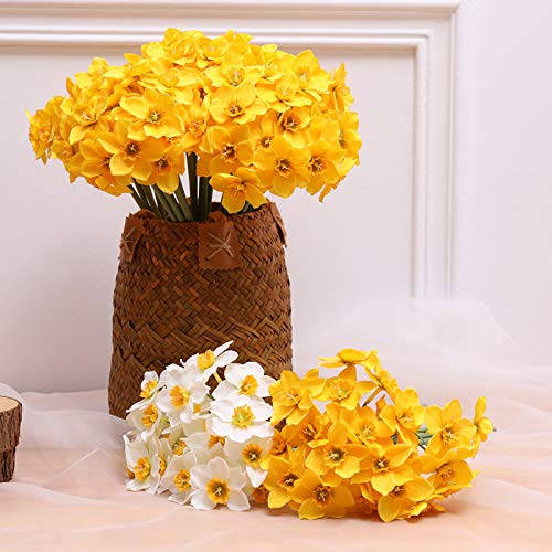 Tinsow Artificial Daffodil Flowers 15.8 Inches Narcissus Spring Flower Fake Silk Flower Arrangement for Home Wedding Decor (Yellow, 12)