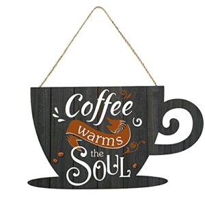 jetec coffee bar business door sign wooden coffee wall hanging sign rustic farmhouse coffee cup plaque coffee warms the soul for shop store window restaurants decoration 11.8 x 6.8 inches