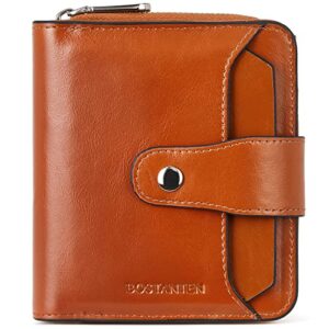 bostanten leather wallets for women rfid blocking zipper pocket small bifold wallet card case brown
