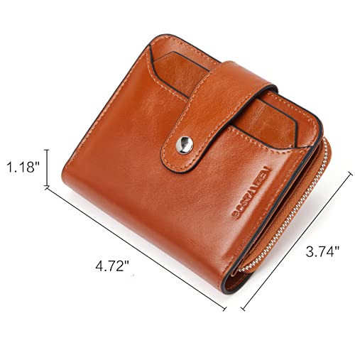 BOSTANTEN Leather Wallets for Women RFID Blocking Zipper Pocket Small Bifold Wallet Card Case Brown