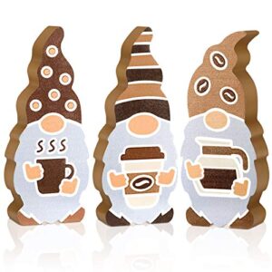 set of 3 coffee bar decoration gnome kitchen wood craft decor for kitchen coffee scandinavian gnome rustic nordic coffee gnome (classic style)
