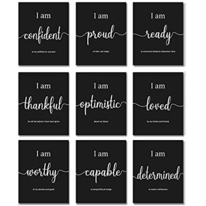 9 pieces inspirational motivational wall art office bedroom wall art, daily positive affirmations for men women kids inspirational posters inspirational positive quotes sayings wall decor (black)