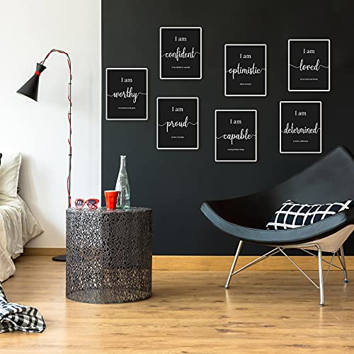 9 Pieces Inspirational Motivational Wall Art Office Bedroom Wall Art, Daily Positive Affirmations for Men Women Kids Inspirational Posters Inspirational Positive Quotes Sayings Wall Decor (Black)