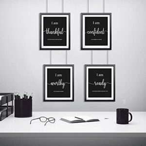 9 Pieces Inspirational Motivational Wall Art Office Bedroom Wall Art, Daily Positive Affirmations for Men Women Kids Inspirational Posters Inspirational Positive Quotes Sayings Wall Decor (Black)
