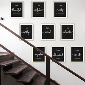 9 Pieces Inspirational Motivational Wall Art Office Bedroom Wall Art, Daily Positive Affirmations for Men Women Kids Inspirational Posters Inspirational Positive Quotes Sayings Wall Decor (Black)