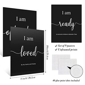 9 Pieces Inspirational Motivational Wall Art Office Bedroom Wall Art, Daily Positive Affirmations for Men Women Kids Inspirational Posters Inspirational Positive Quotes Sayings Wall Decor (Black)