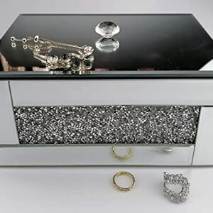 BANQLE Jewelry Box Watch Box Mirrored Makeup Organizer for Dresser Crystal Vanity Box Silver Bling Crushed Diamond