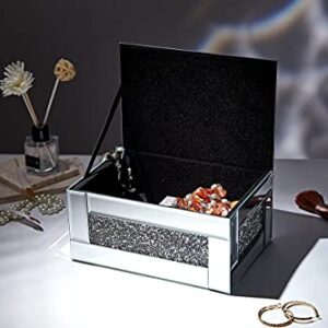 BANQLE Jewelry Box Watch Box Mirrored Makeup Organizer for Dresser Crystal Vanity Box Silver Bling Crushed Diamond