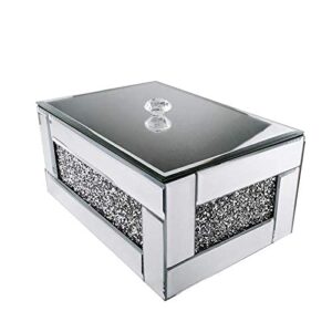 BANQLE Jewelry Box Watch Box Mirrored Makeup Organizer for Dresser Crystal Vanity Box Silver Bling Crushed Diamond