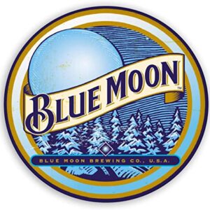 Blue Moon Beer Vintage Style Round Tin Sign, Retro Lightweight Aluminum Metal Round Tin Signs Decor Wall Art Posters Gifts for Door Plaque Home Bars Clubs Cafes, 12X12 Inch