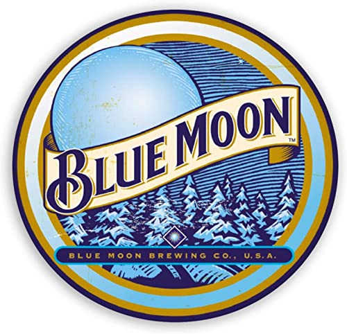 Blue Moon Beer Vintage Style Round Tin Sign, Retro Lightweight Aluminum Metal Round Tin Signs Decor Wall Art Posters Gifts for Door Plaque Home Bars Clubs Cafes, 12X12 Inch