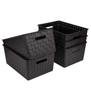 bekith 5 pack woven plastic storage basket, woven basket bin, 10″ l x 7″ w x 4.4″ h, black