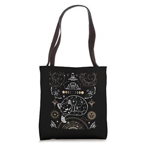 cat luna moth moon phases dark academia aesthetic occult tote bag