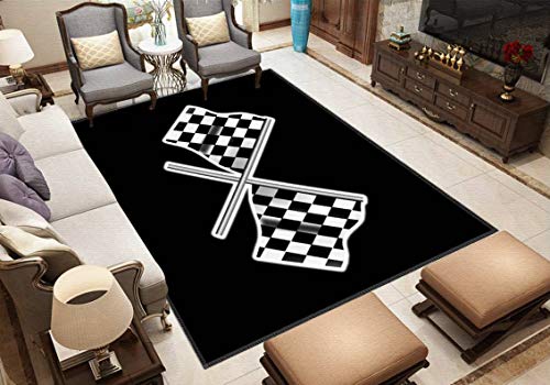 RACE, CAR, Checkered Flag, Crossed, Motorsport, WIN, WINNER, Chequered Area Rugs Non-Slip Floor Mat Doormats Home Runner Rug Carpet for Bedroom Indoor Outdoor Kids Play Mat Nursery Throw Rugs Yoga Mat