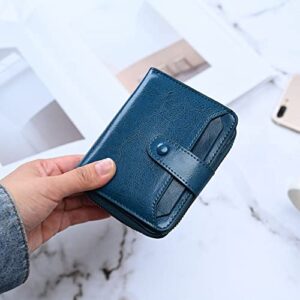 Small Wallets for Women RFID Blocking Leather Zipper Coin Pocket Wallet Card Case with ID Window (Peacock Blue)