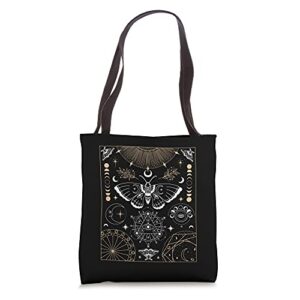 luna moth moon phases witchy dark academia aesthetic tote bag