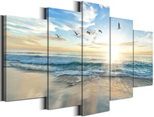 biufo seascape canvas wall art paintings sunrise at sea print picture beach ocean artwork for office bedroom living room wall decor (small)