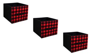 1536 – set of 3 rustic red & black buiffalo plaid storage cube bins 9x9x8 – wq13