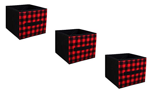 1536 - Set of 3 Rustic Red & Black Buiffalo Plaid Storage Cube Bins 9x9x8 – WQ13