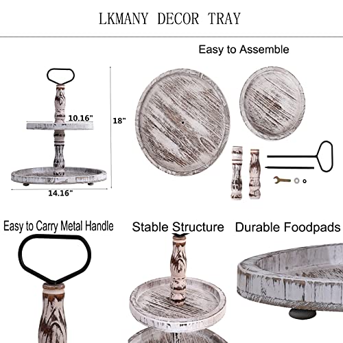 LKMANY Tiered Tray Cupcake Stand 2 Tier Tray Stand Serving Cakes Tray Decorative Trays with Handle,Round Rustic Stand for Kitchen,Homeware Display Platters for Party