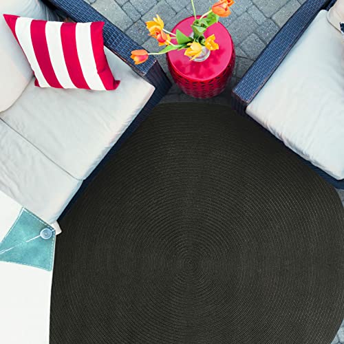 SUPERIOR Reversible Braided Indoor/Outdoor Area Rug, 6' Round, Black