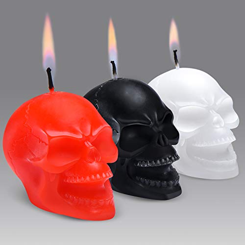 7-Star Skull Candle 3 Pack Horror and Novelty Decor, Home Decorative Themed Candles for Halloween, Birthday Candle Gifts, Scary Christmas Party Accessories, White - Red - Black