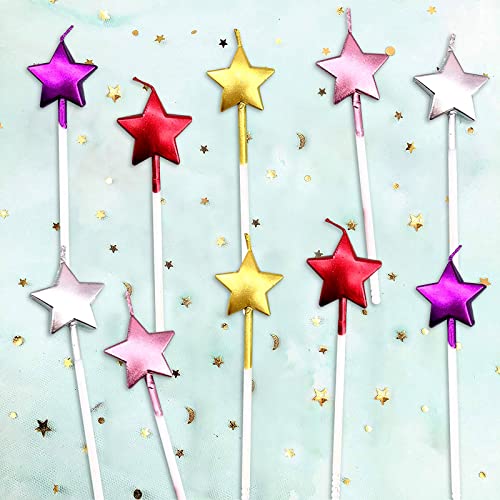 Kemladio 10 Cute Heart Shaped and Star Birthday Candles Multi-Color Cake Candle Toppers for Party Wedding Cake Decoration Supplies Birthday Candles (Multi-Color Heart Star, 10)