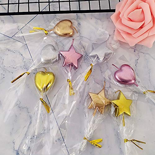 Kemladio 10 Cute Heart Shaped and Star Birthday Candles Multi-Color Cake Candle Toppers for Party Wedding Cake Decoration Supplies Birthday Candles (Multi-Color Heart Star, 10)