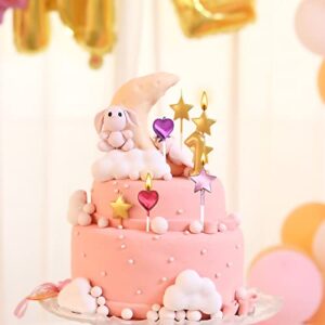 Kemladio 10 Cute Heart Shaped and Star Birthday Candles Multi-Color Cake Candle Toppers for Party Wedding Cake Decoration Supplies Birthday Candles (Multi-Color Heart Star, 10)