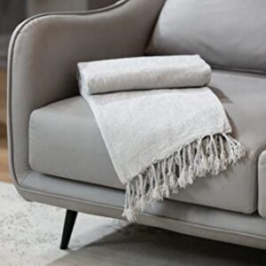 Soft Textured Lightweight Chenille Throw Blanket with Fringe for Travel Bed Sofa and Couch, Light Grey 50 x 60 Inches