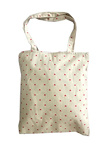 Chezi Red Heart Cotton Canvas Tote Bag Beige