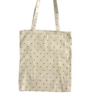 Chezi Red Heart Cotton Canvas Tote Bag Beige