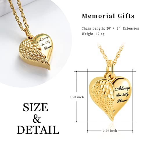 shajwo Cremation Jewelry Angel Wing Heart Urn Necklaces for Ashes Memorial Keepsake Pendant for Women Men,Mom