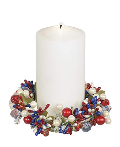 5 Inch Patriotic Red, White and Blue Candle Ring, Holds 3.75 Inch Pillar Candle