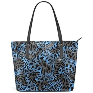 mnsruu tote bag for women leopard spots in blue shoulder bag big capacity pu leather handbag