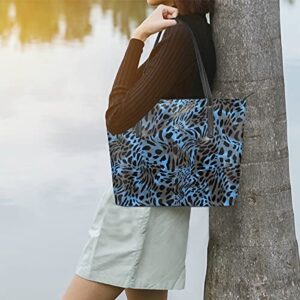 MNSRUU Tote Bag for Women Leopard Spots In Blue Shoulder Bag Big Capacity PU Leather Handbag