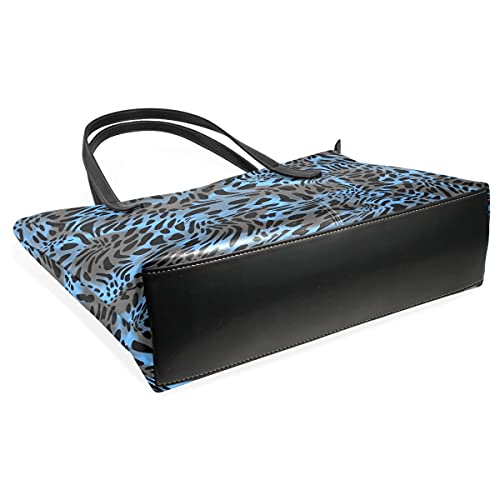 MNSRUU Tote Bag for Women Leopard Spots In Blue Shoulder Bag Big Capacity PU Leather Handbag