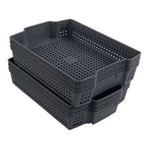 zerdyne gray plastic stackable paper storage basket tray, 6 packs