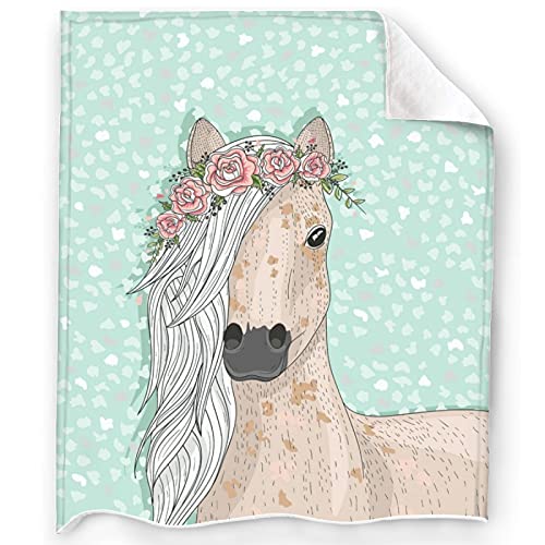 JASMODER Beautiful Horse with Wreath Throw Blanket Warm Ultra-Soft Micro Fleece Blanket for Bed Couch Living Room