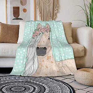 JASMODER Beautiful Horse with Wreath Throw Blanket Warm Ultra-Soft Micro Fleece Blanket for Bed Couch Living Room