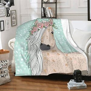 JASMODER Beautiful Horse with Wreath Throw Blanket Warm Ultra-Soft Micro Fleece Blanket for Bed Couch Living Room