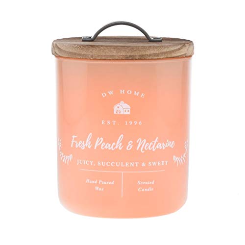 DW Home Charming Farmhouse Collection Single Wick Fresh Peach & Nectarine Scented Candle Topped with Rustic Wooden Lid