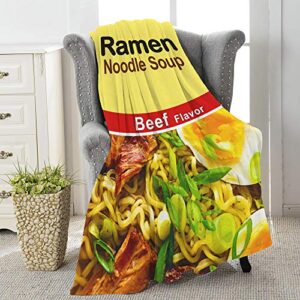 jikokuten ramen noodle soup beef flavor new super soft flannel blanket lightweight and comfortable luxury blanket warm bed sofa office camping (large (80 in x 60 in))