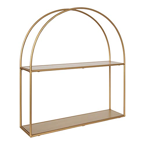 Kate and Laurel Monroe Glam Arch Shelf, 24 x 26, Gold, Modern Geometric Shelf for Wall