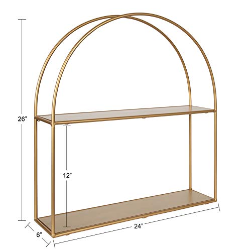 Kate and Laurel Monroe Glam Arch Shelf, 24 x 26, Gold, Modern Geometric Shelf for Wall